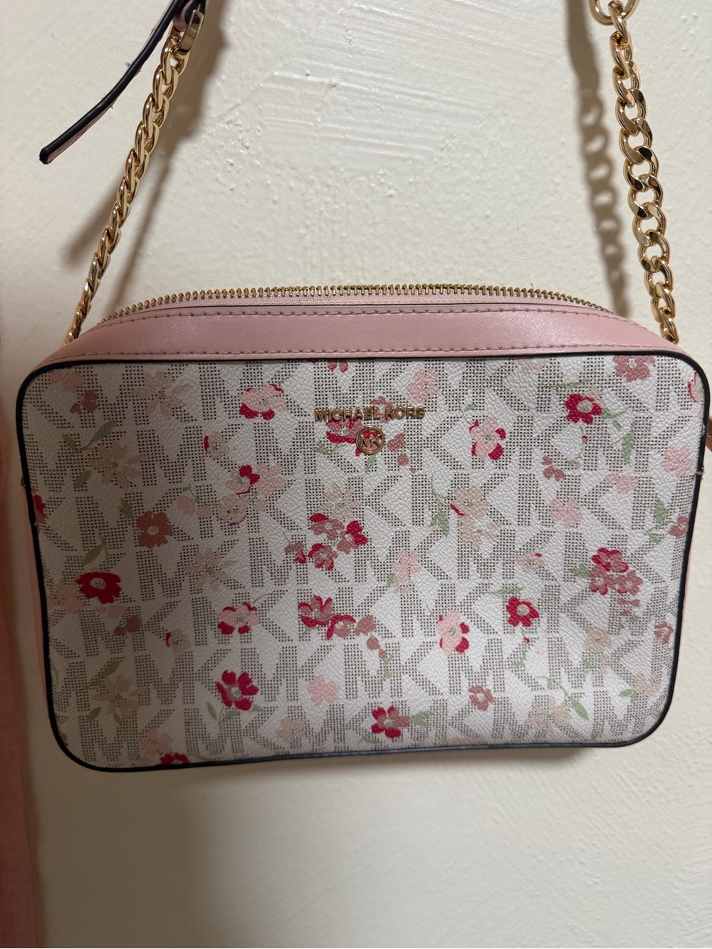 Michael Kors Pink Trim Floral Logo Crossbody